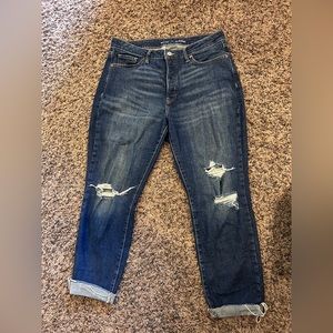 *SOLD* 
Old Navy O.G. Straight High Rise Jeans - Button Fly Dark Wash Destructed